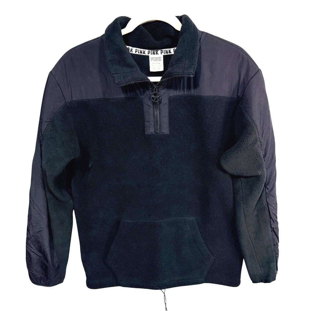 PINK Victoria's Secret Pullover Fleece Jacket Quarter Zip Small Black Cozy